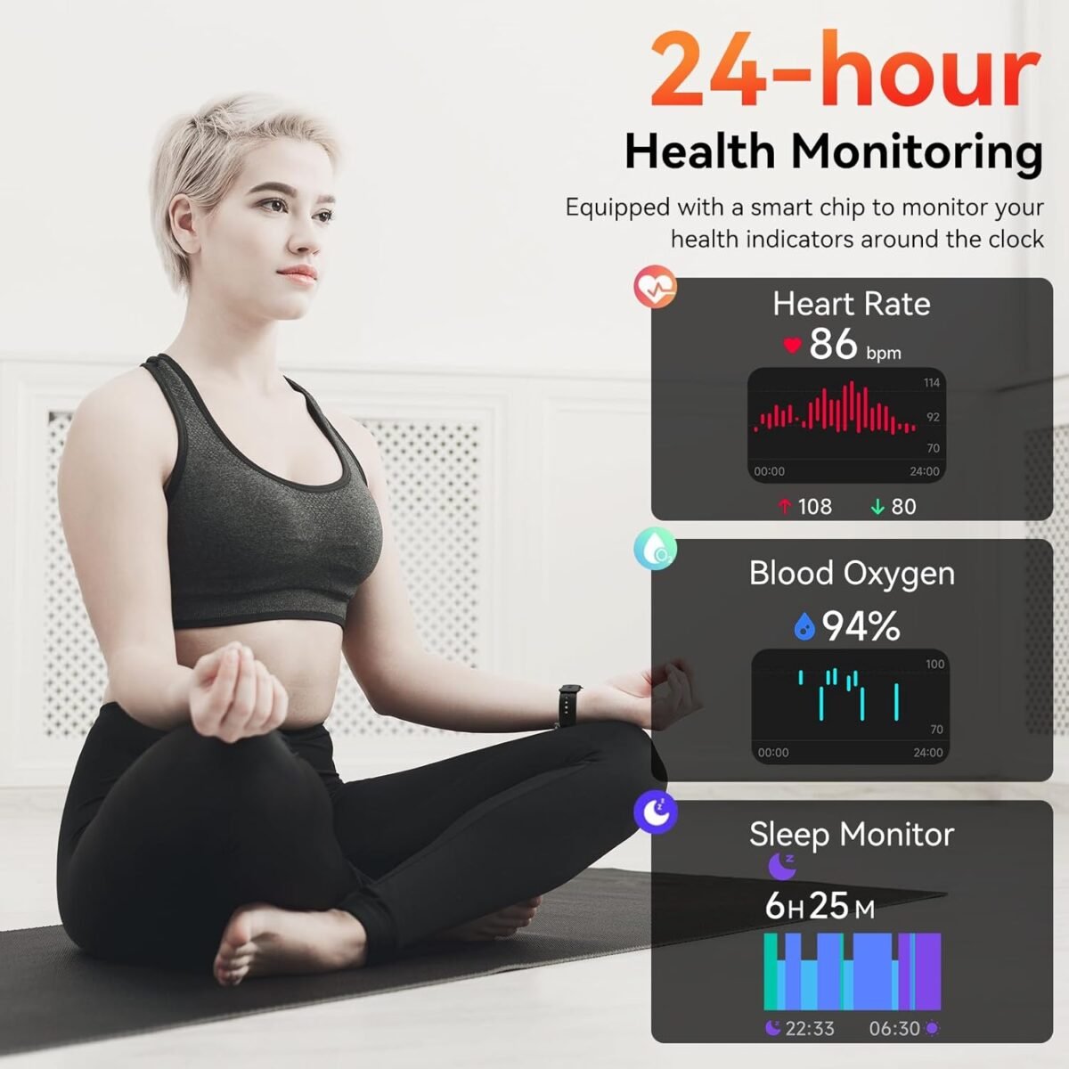 ⁦Smart Watch with Alexa Built-In – 1.83" HD Touchscreen Bluetooth Calling Fitness Tracker, IP68 Waterproof, 120+ Sports Modes, Heart Rate & Sleep Monitor, Compatible with iPhone & Android (Black)⁩ - الصورة ⁦3⁩