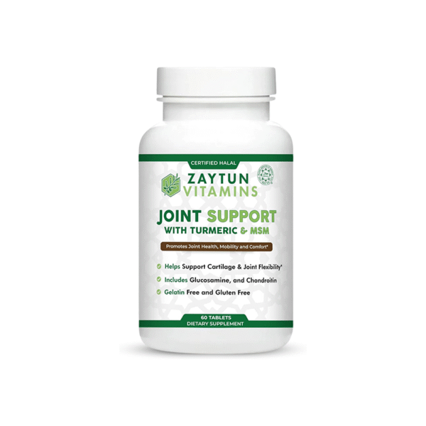 Zaytun Halal Joint Support with Turmeric + Glucosamine, Promotes Joint Health, Flexibility and Supports Mobility, 1 Month Supply, No Gluten, No Gelatin, Made in USA - Halal Vitamins